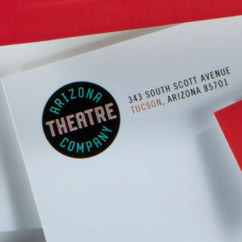 Promotional marketing materials and business system showcasing Arizona Theatre Company’s rebranded look