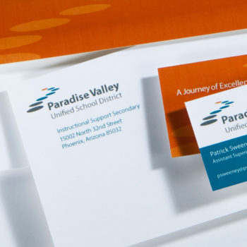 Business system showcasing Paradise Valley Unified School District’s rebranded look
